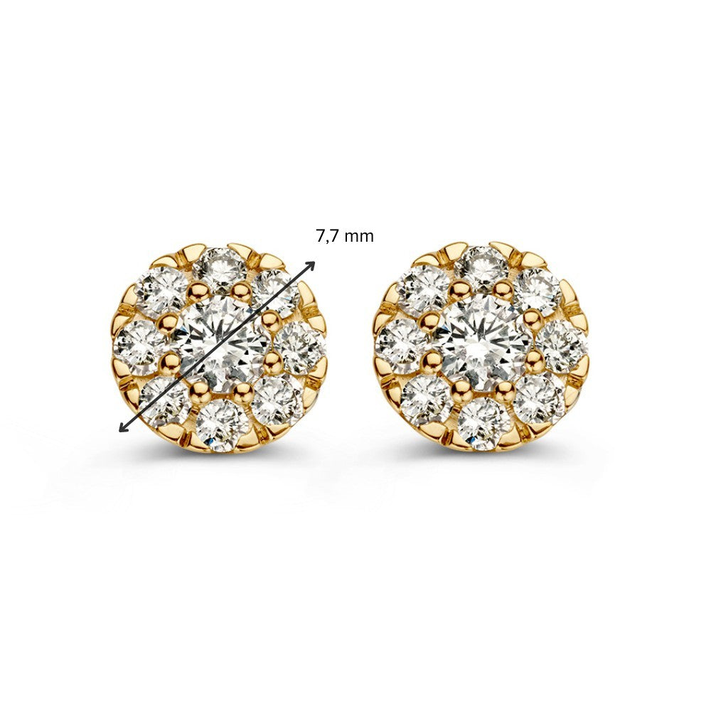 Geelgouden Oorknoppen met Diamant in Entourage Zetting – 0,80 crt