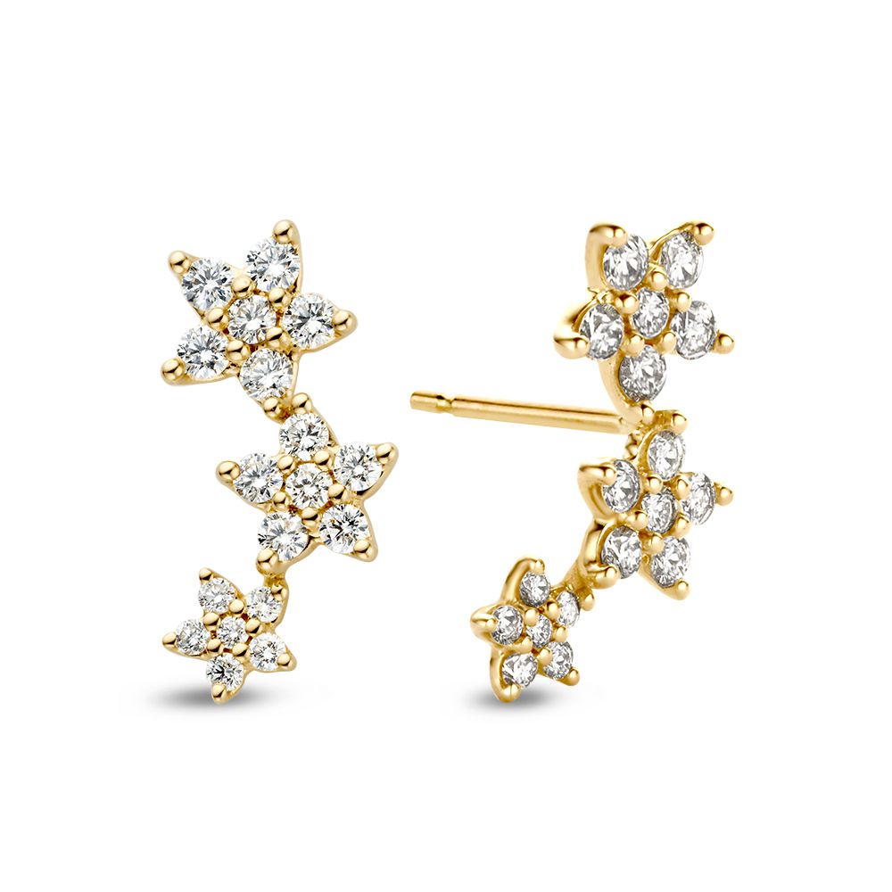 Geelgouden Oorhangers met Drie Sterren en Diamanten – 1,05 crt.