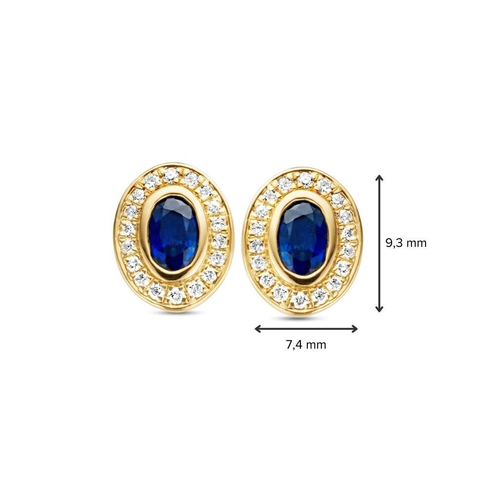 Geelgouden Oorstekers met Blauwe Saffieren en Diamanten – 0,15 crt