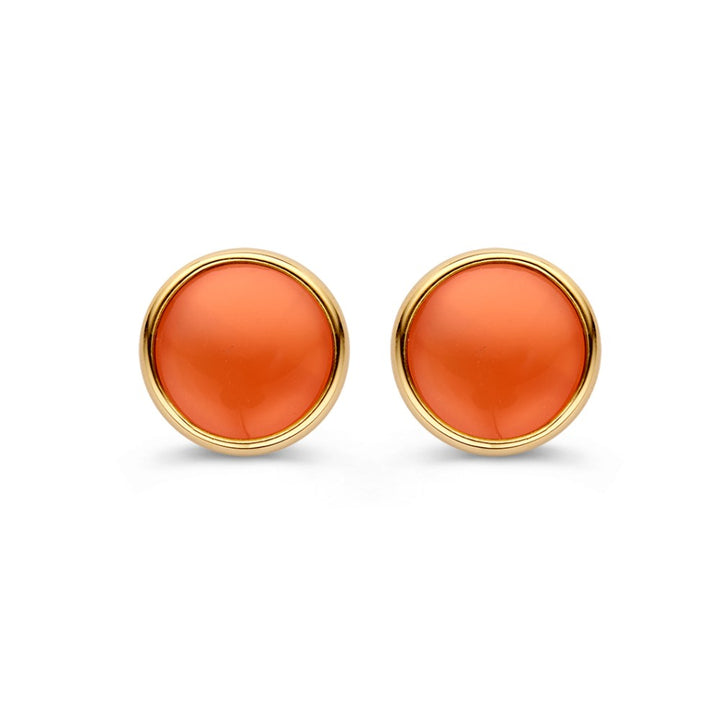 Geelgouden Oorstekers met Roze Maansteen – Elegante Oorbellen voor Dames