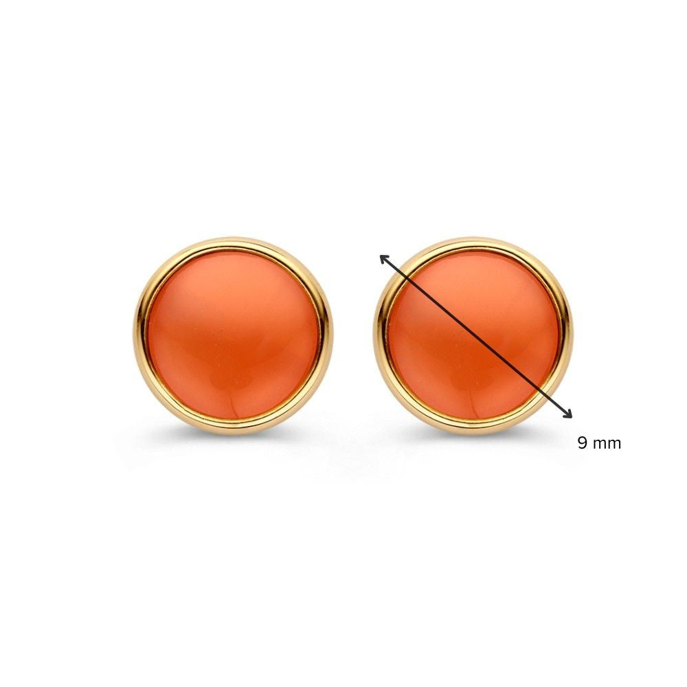 Geelgouden Oorstekers met Roze Maansteen – Elegante Oorbellen voor Dames