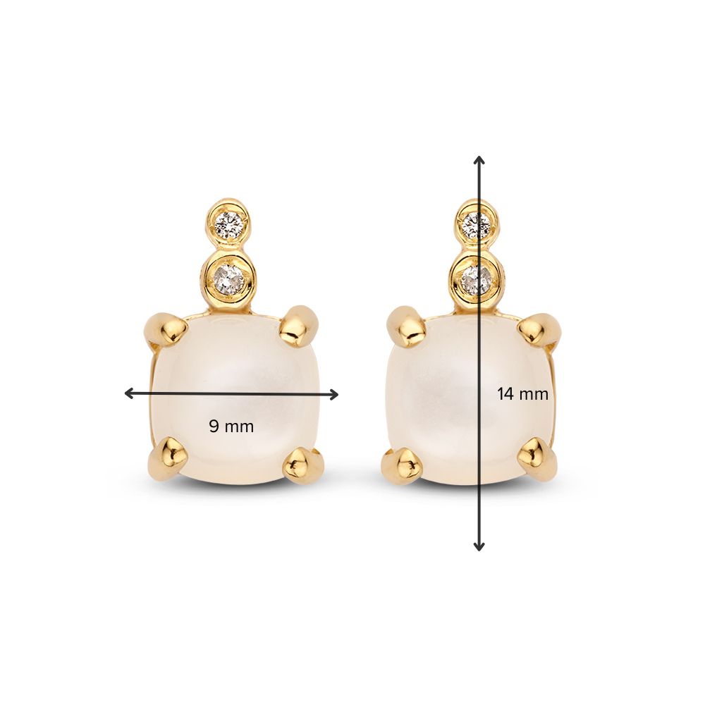 Elegante Oorsieraden met Maansteen en Diamant in 14 Karaat Geelgoud