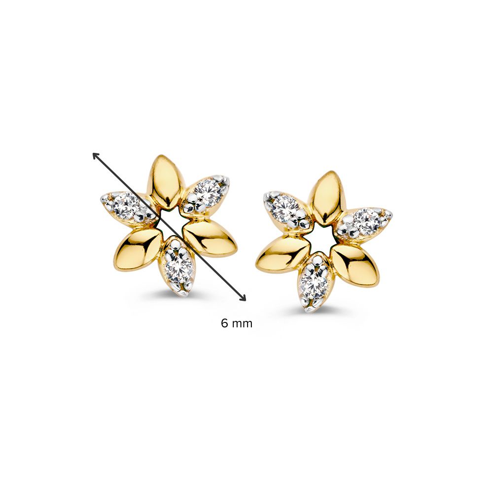 Geelgouden Oorstekers in Bloemvorm met Zirkonia – 14 Karaat, Delicate Luxe