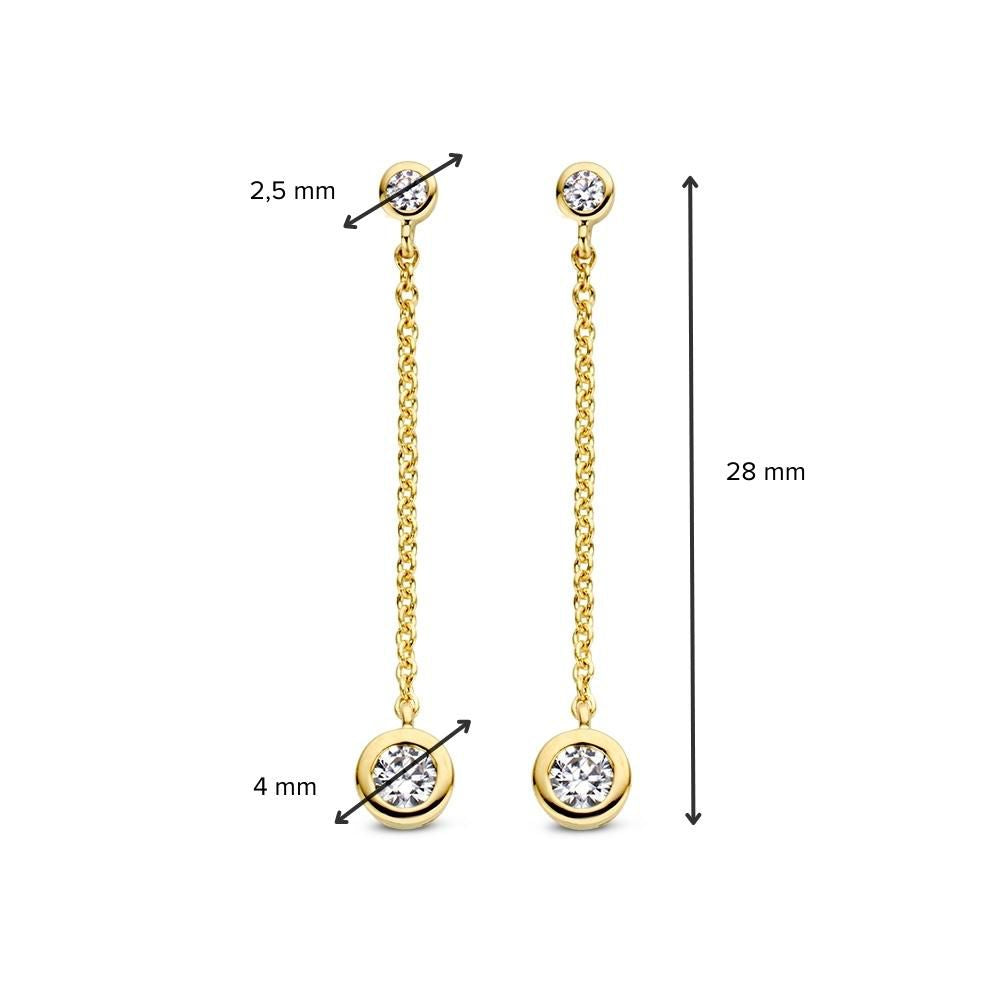 Geelgouden Oorstekers met Zirkonia's – 14 Karaat, Elegante Hangende Design