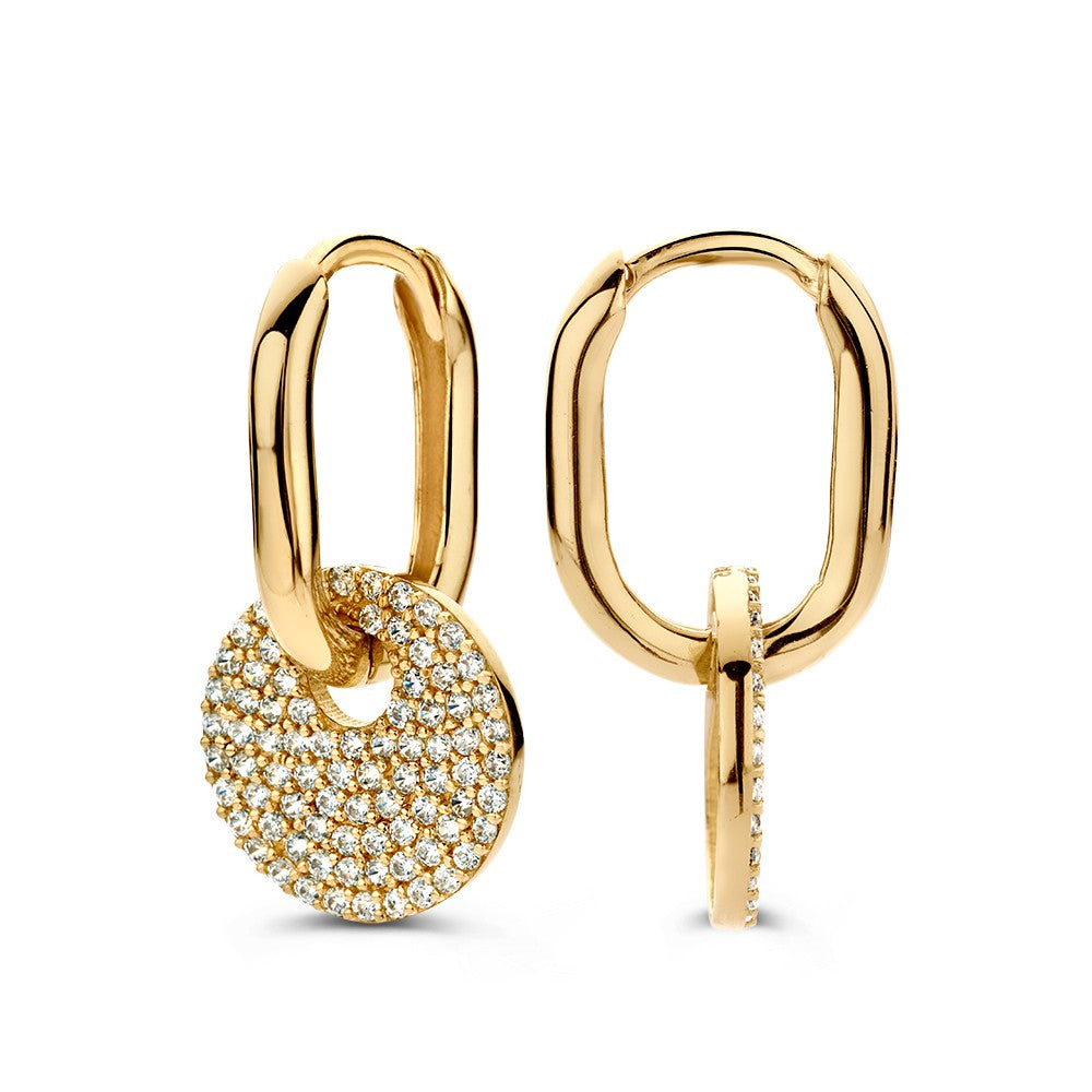 Ovale Geelgouden Oorringen met Zirkonia Oorbedels – 14 Karaat, Verstelbare Luxe