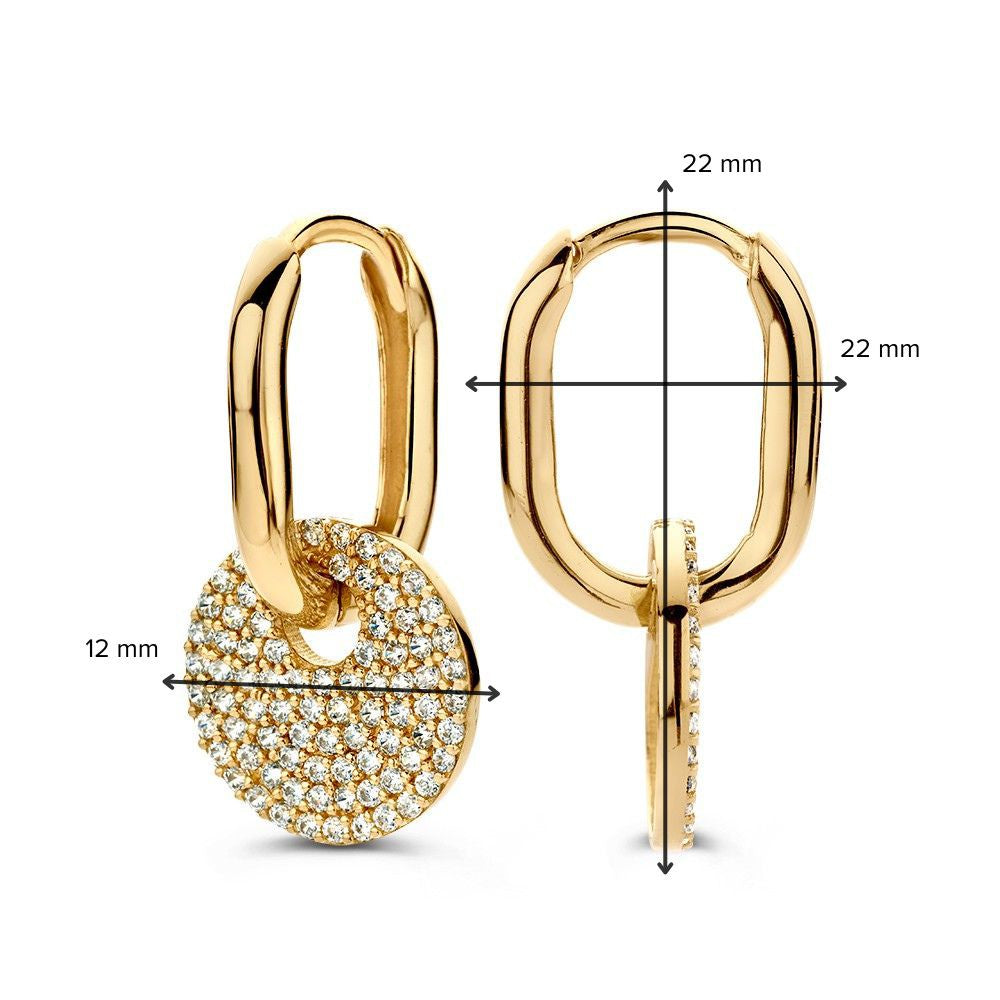 Ovale Geelgouden Oorringen met Zirkonia Oorbedels – 14 Karaat, Verstelbare Luxe
