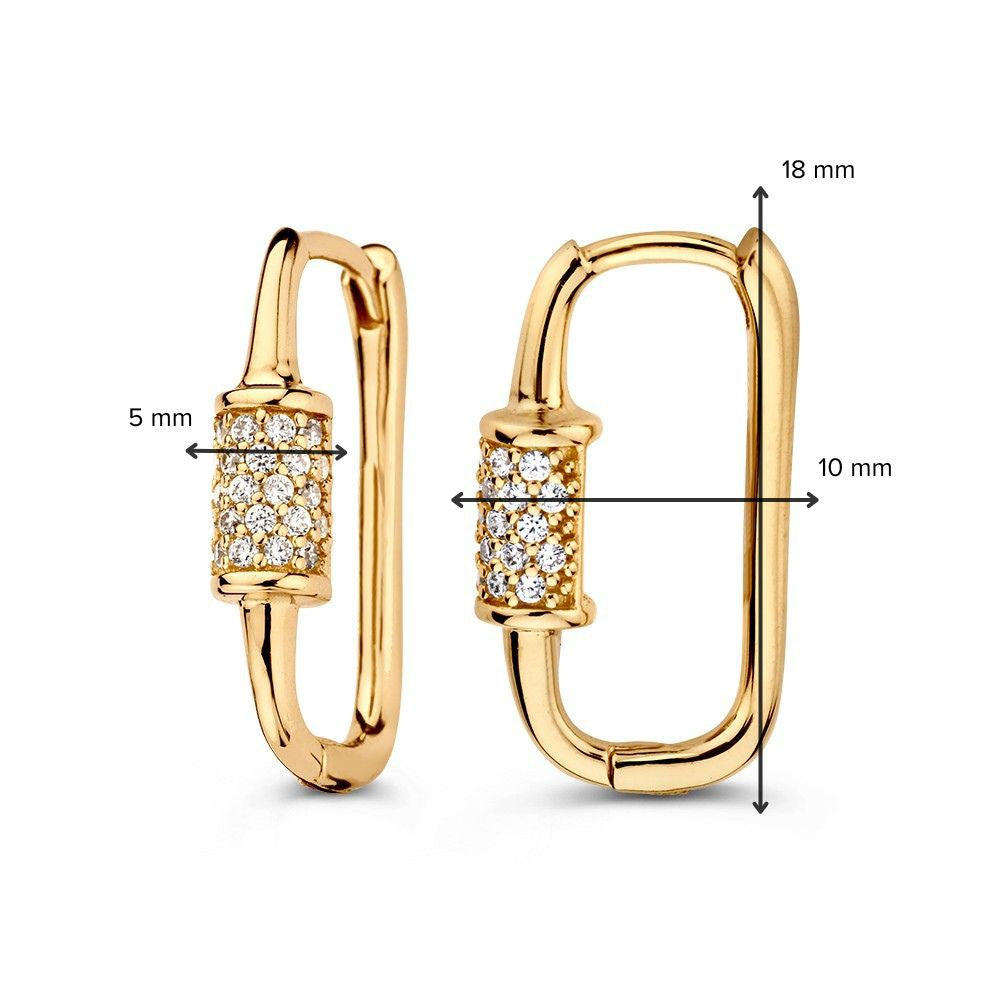 Ovale Geelgouden 'Paperclip' Oorringen met Zirkonia – 14 Karaat, Verfijnde Luxe