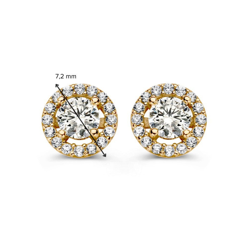 Geelgouden Oorstekers met Zirkonia in Halo-Setting – 14 Karaat, Tijdloze Elegantie