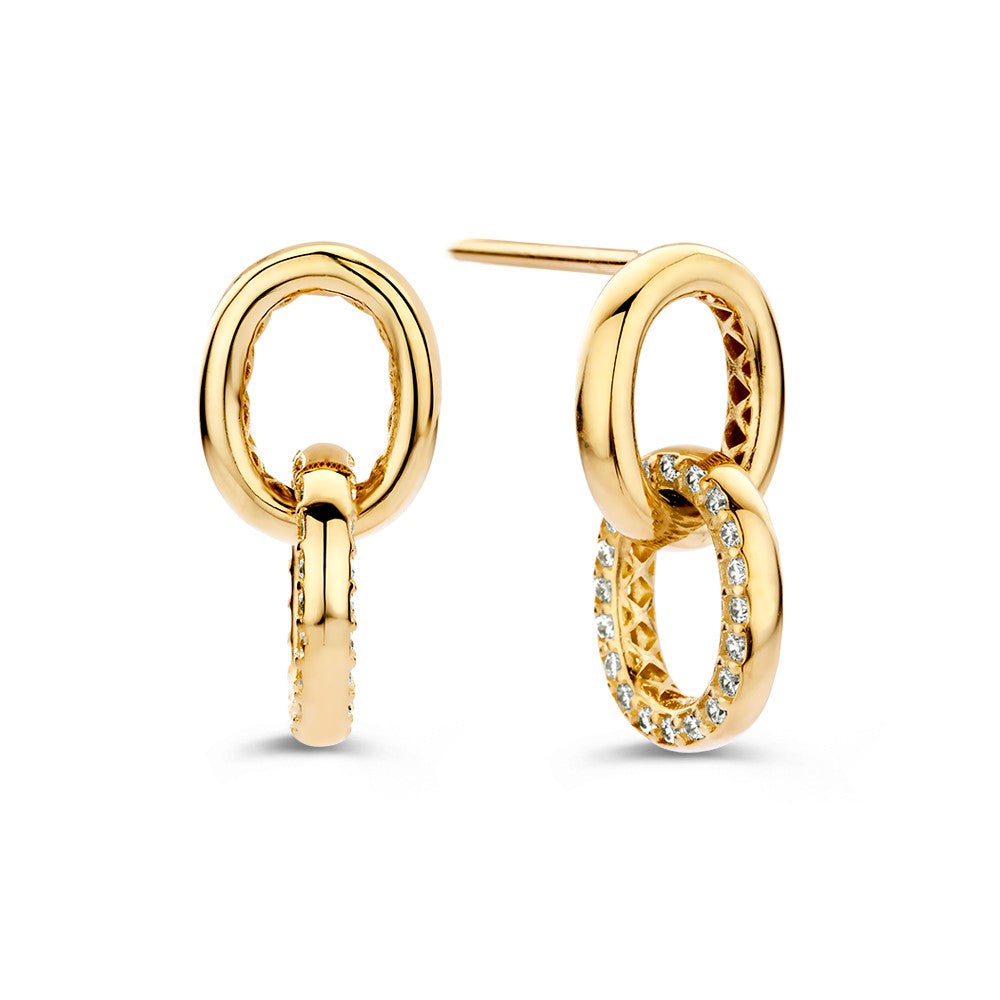 Geelgouden Oorstekers met Ronde Oorbedels en Zirkonia's – Speelse Luxe