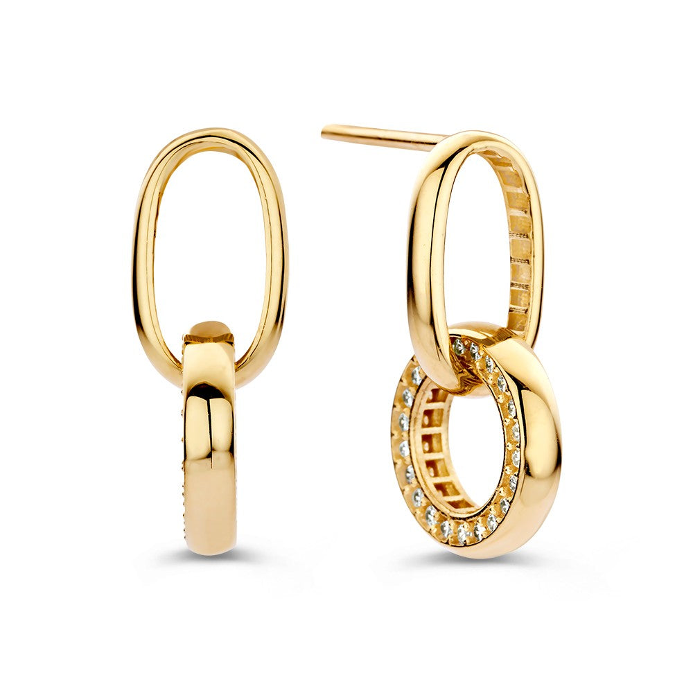 Geelgouden Oorstekers met Ronde Oorbedels en Zirkonia – Speelse Luxe