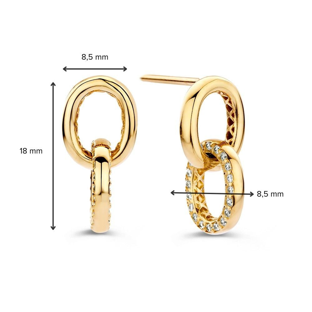Geelgouden Oorstekers met Ronde Oorbedels en Zirkonia's – Speelse Luxe