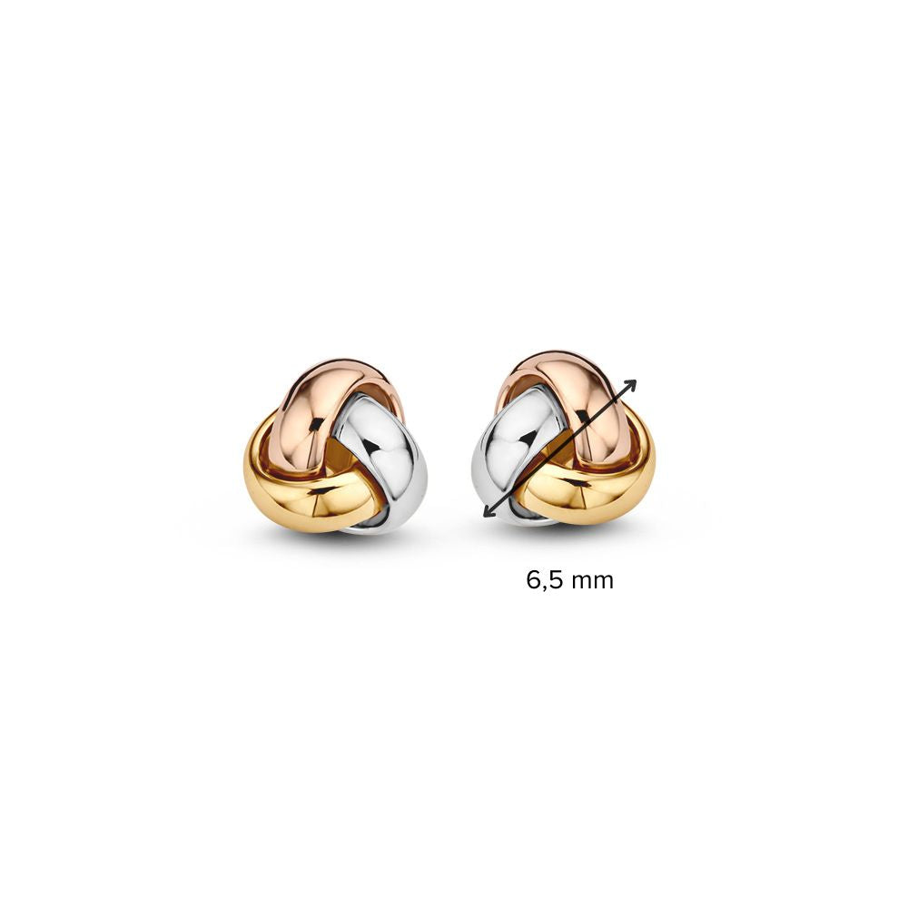Tricolor Gouden Oorstekers, Knoop Model – 14 Karaat, Subtiele Luxe
