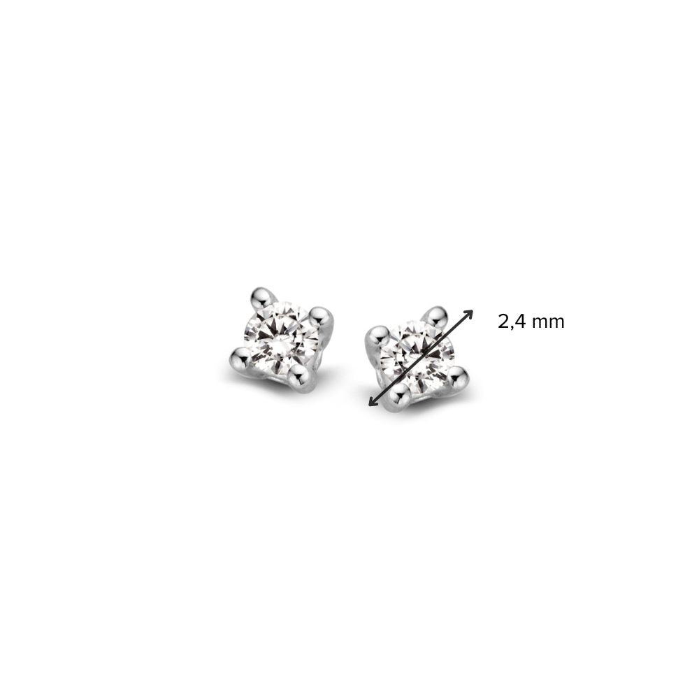 Witgouden 14 Karaat Solitair Oorknoppen met 2x 0,05ct Briljant Diamanten