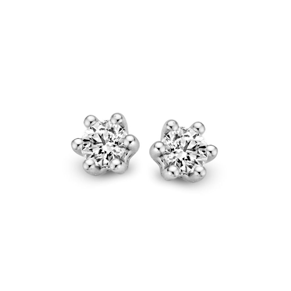 Witgouden Solitair Oorstekers in Zespoot Zetting – 14 Karaat, 0.20 ct Diamant Briljant