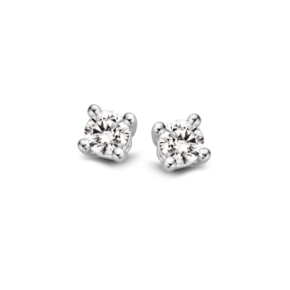 Witgouden 14 Karaat Solitair Oorknoppen met 2x 0,16ct Briljante Diamanten