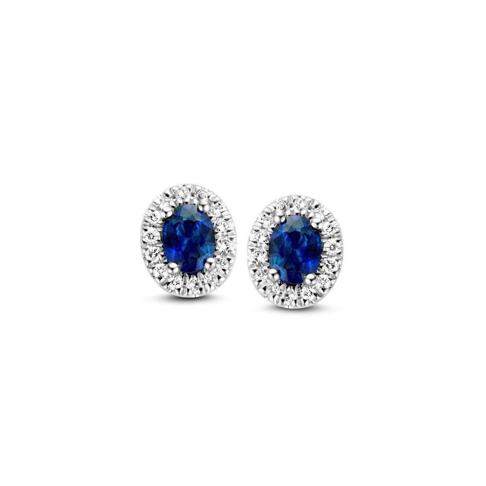 Witgouden Oorstekers met Blauwe Saffier en Diaman