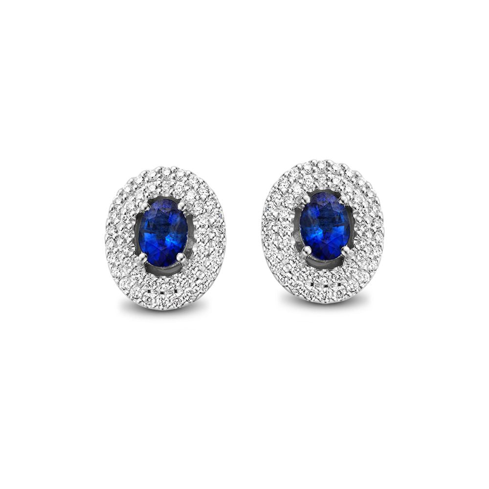 Witgouden Oorstekers met Blauwe Saffier en Diamant