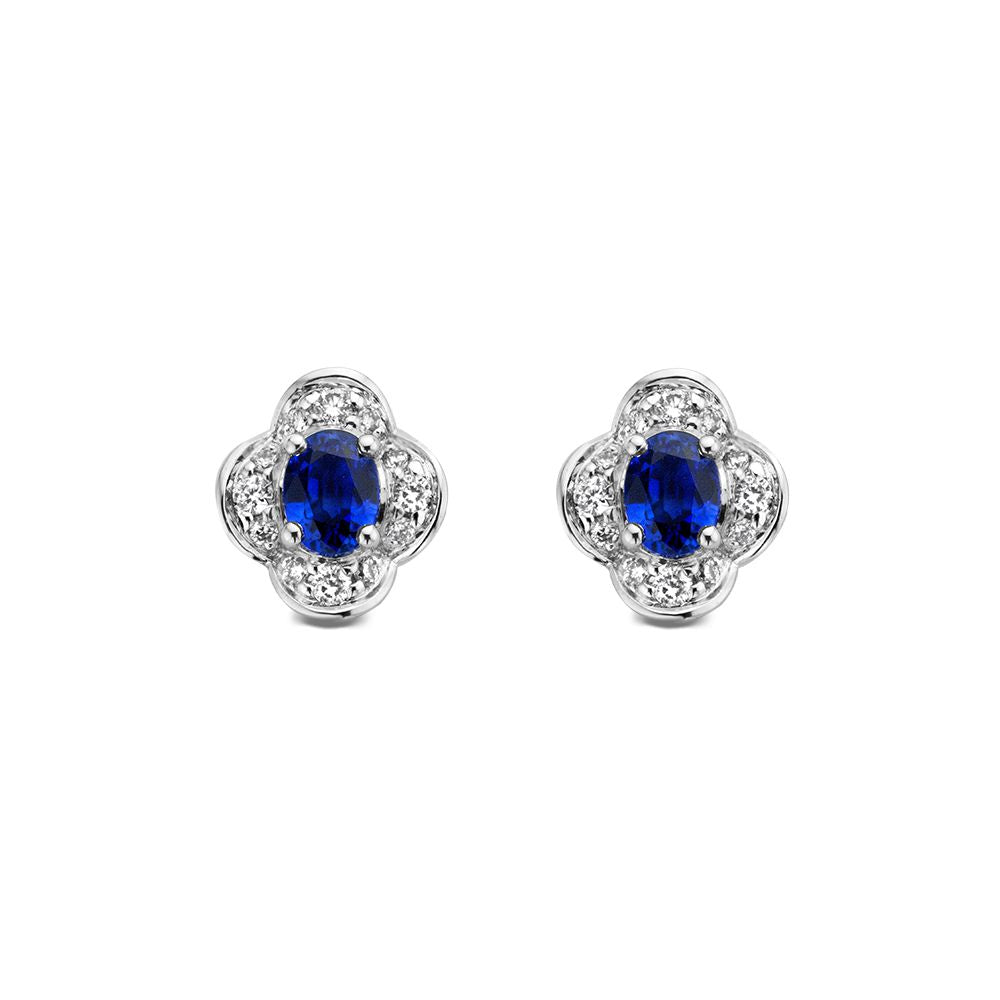 14K Oorbellen voor Dames van Van der Kooij, 0.70 crt Saffier, 0.12 crt Diamant
