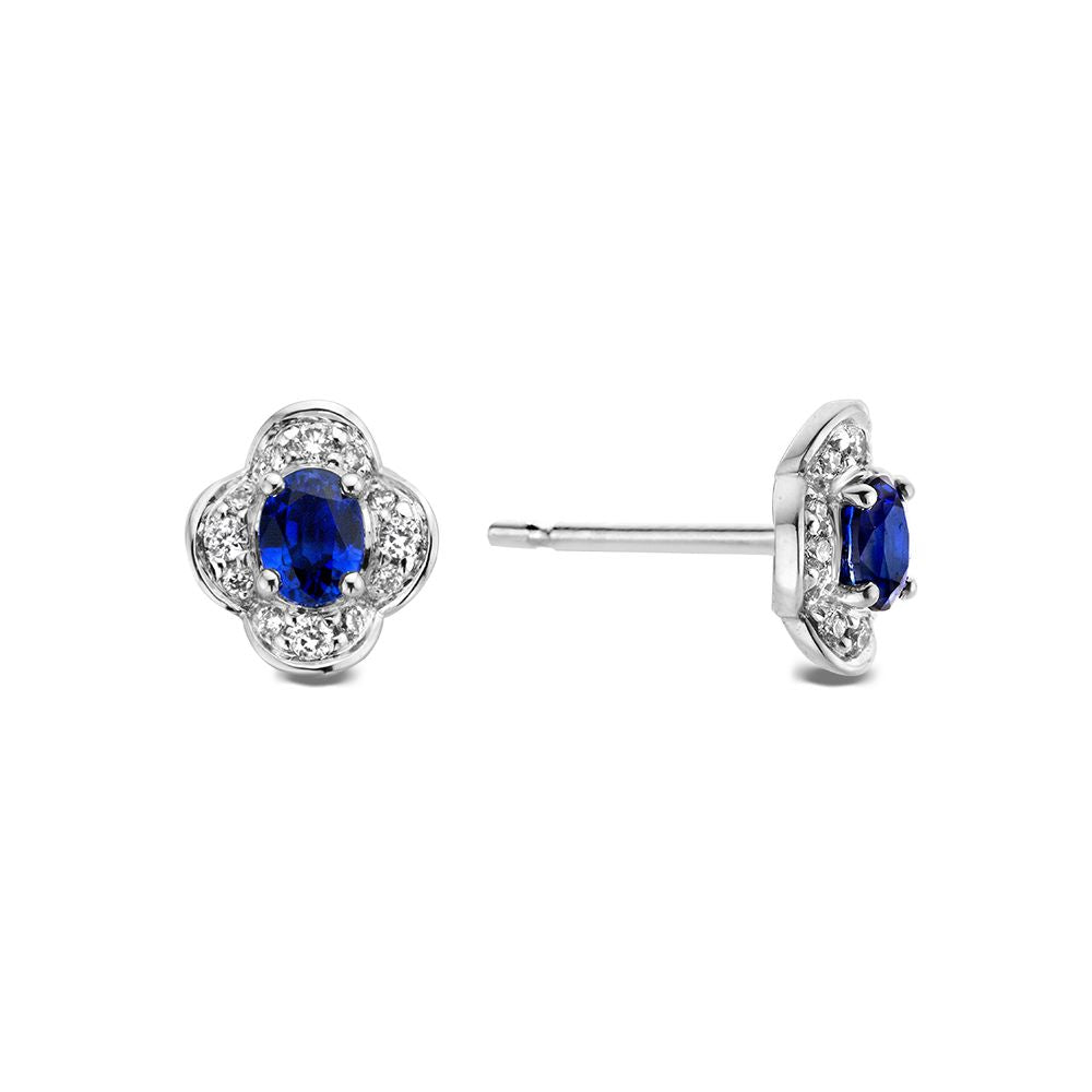 14K Oorbellen voor Dames van Van der Kooij, 0.70 crt Saffier, 0.12 crt Diamant