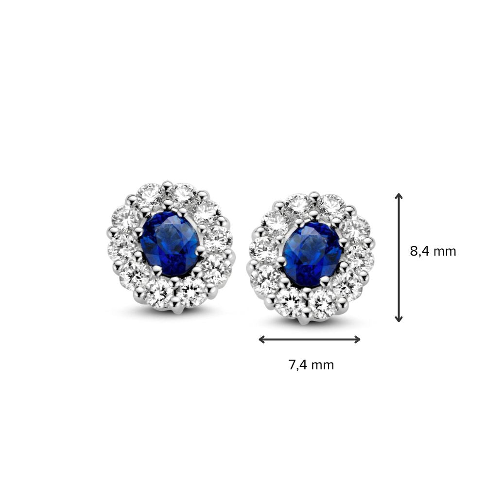 Witgouden Oorstekers met Saffier en Briljant in Entourage Zetting – 14 Karaat, 0.50 ct