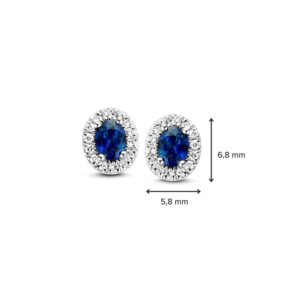 Witgouden Oorstekers met Blauwe Saffier en Diaman