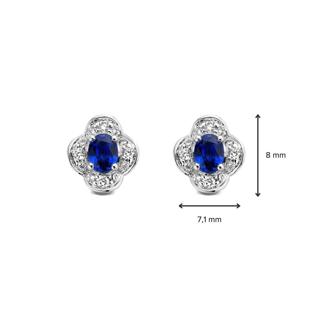 14K Oorbellen voor Dames van Van der Kooij, 0.70 crt Saffier, 0.12 crt Diamant