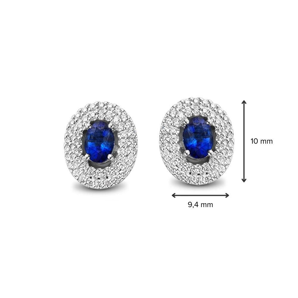 Witgouden Oorstekers met Blauwe Saffier en Diamant
