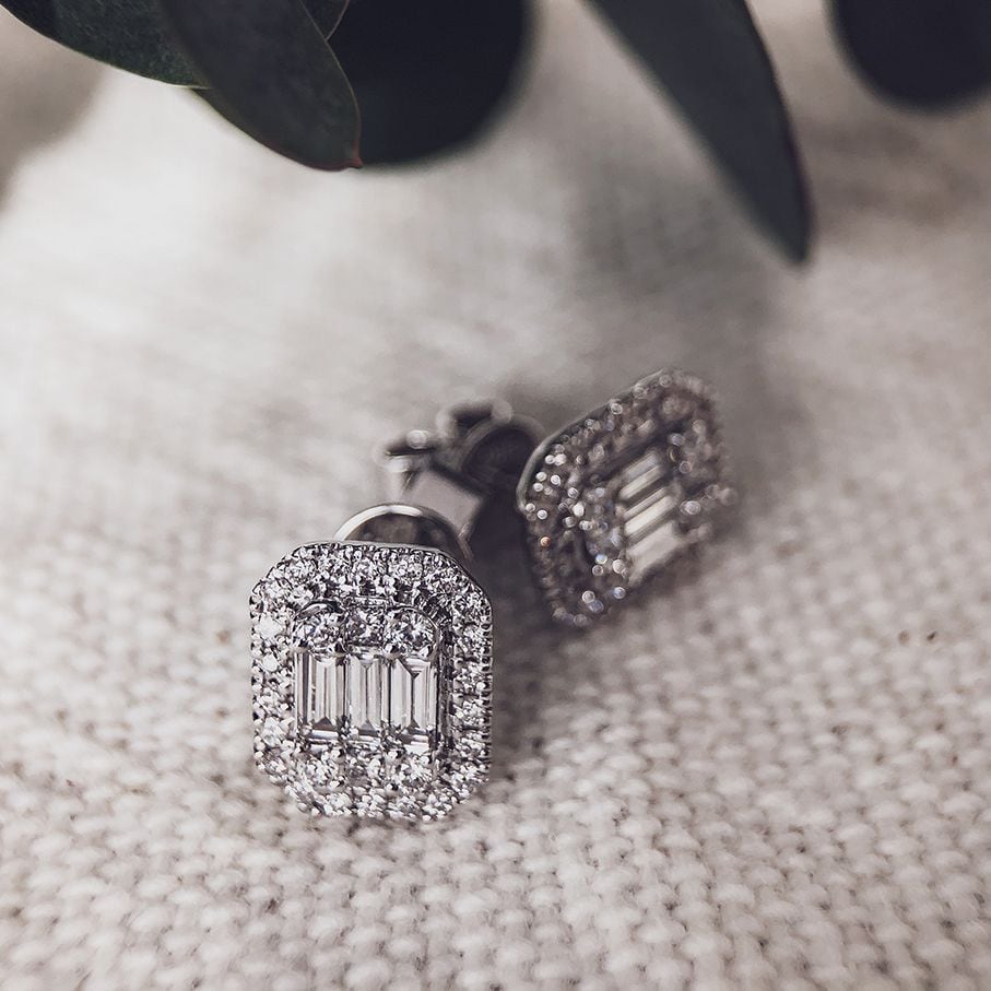 Witgouden Oorstekers met Baguette Diamanten – 14K Oorbellen voor Dames, 0.80 crt Diamant