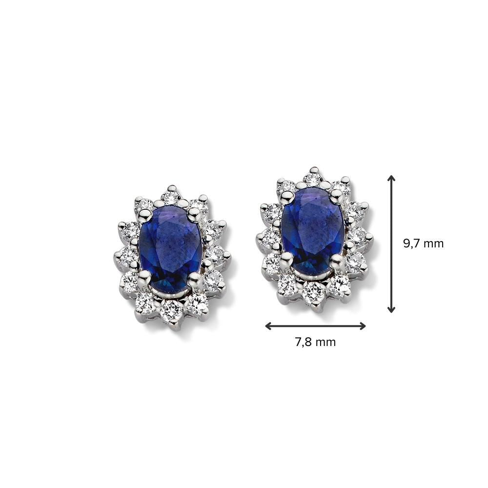 Witgouden Oorstekers Saffier Entourage met Briljant – 14K Oorbellen voor Dames, 0.28 crt Diamanten
