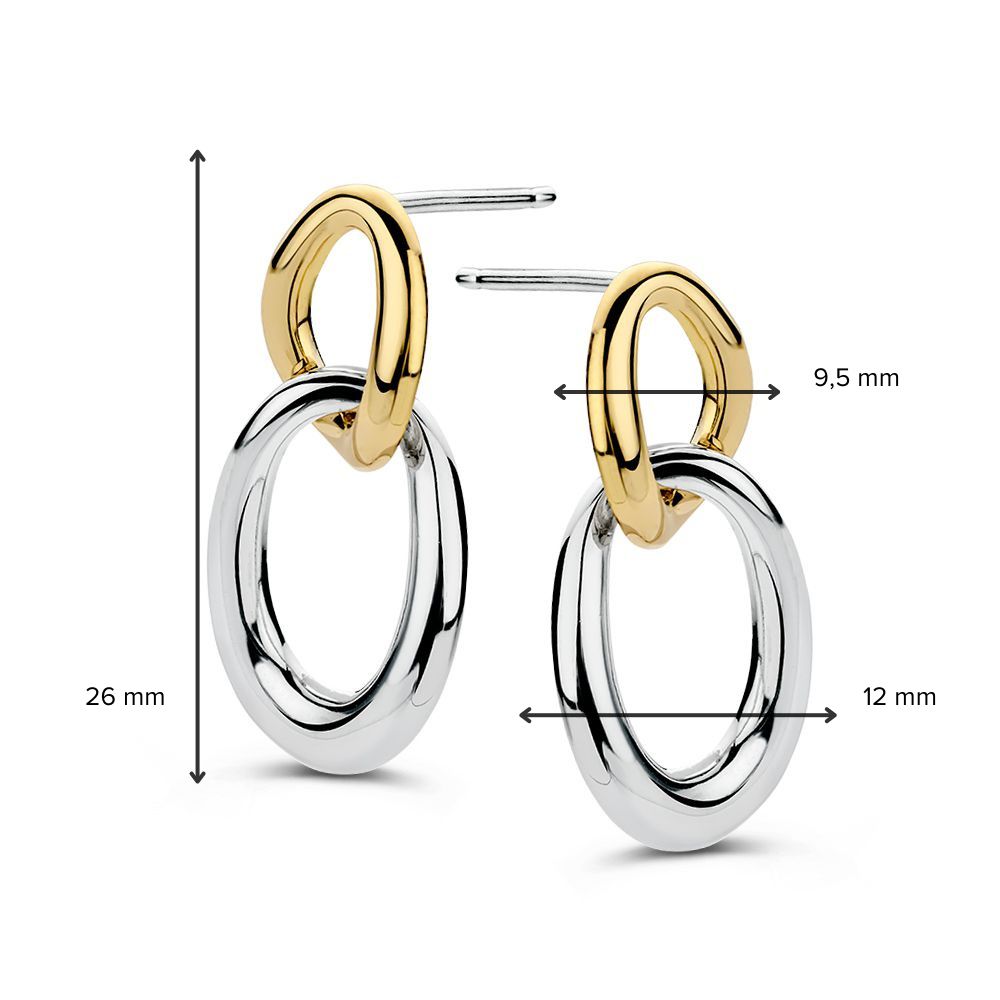 Zilveren Oorstekers met Geelgouden Schakels – Opvallende Oorbellen voor Dames, 26 mm