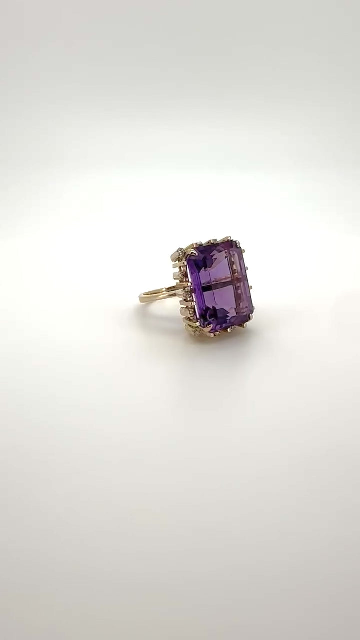 vintage gouden ring amethyst en diamant 14k 10.7gr