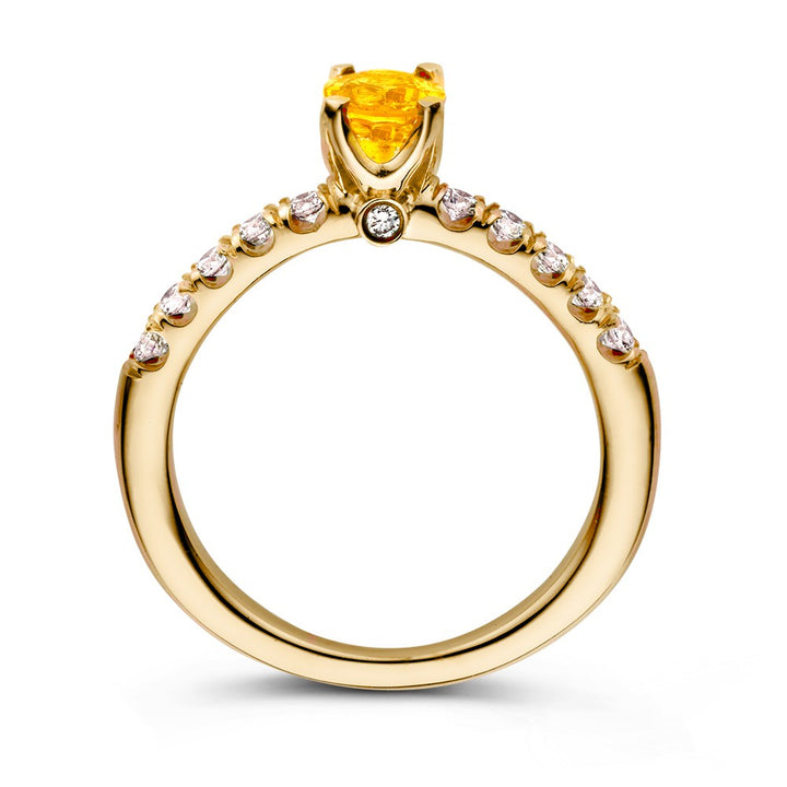 Luxe 18kt Geelgouden Ring met Gele Saffier en 0.54ct Briljanten