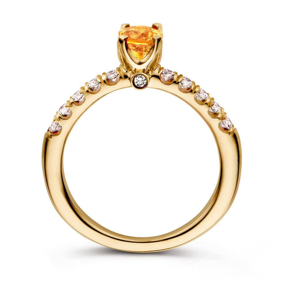 Luxe 18K Geelgouden Ring met Oranje Saffier en Briljanten – 0.54 crt Diamanten, Dames Sieraad