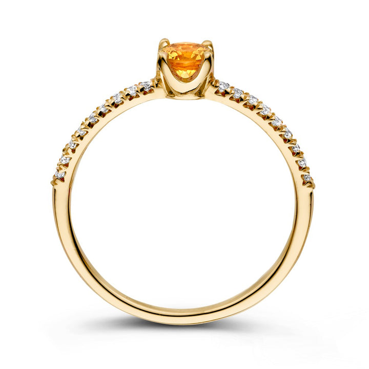 18kt Geelgouden Ring met Oranje Saffier en 0.15ct Briljanten