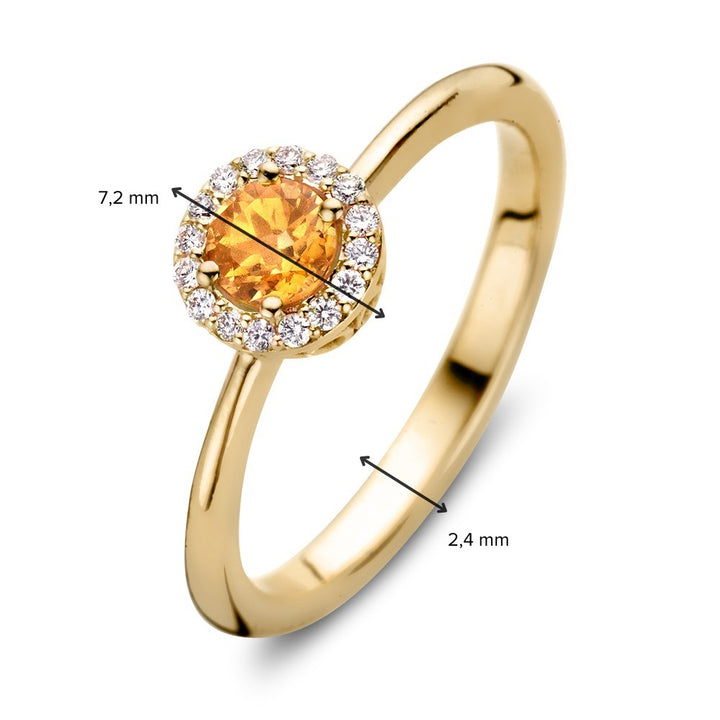 Luxe 18kt Geelgouden Entourage Ring met Oranje Saffier en 0.11ct Diamanten