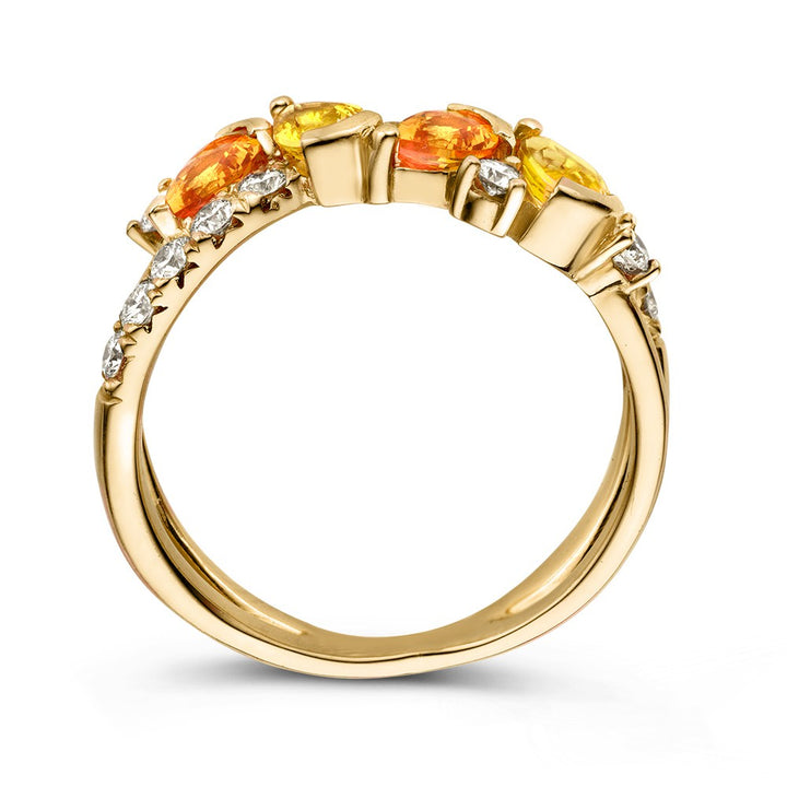 18kt Geelgouden Ring met Oranje en Gele Saffieren & Diamanten – Van der Kooij Exclusief