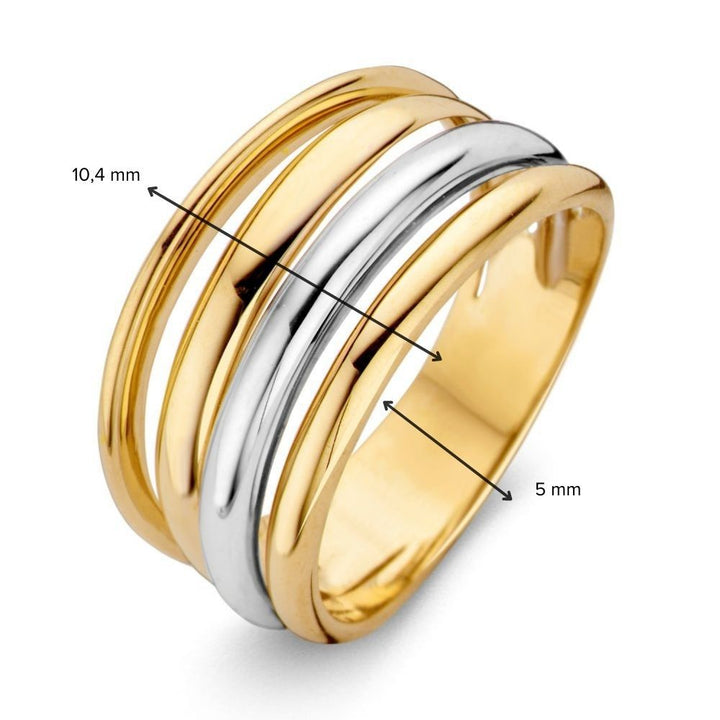 14 Karaat Geel/Wit Gouden Ring voor Dames – 10,4 mm Breed