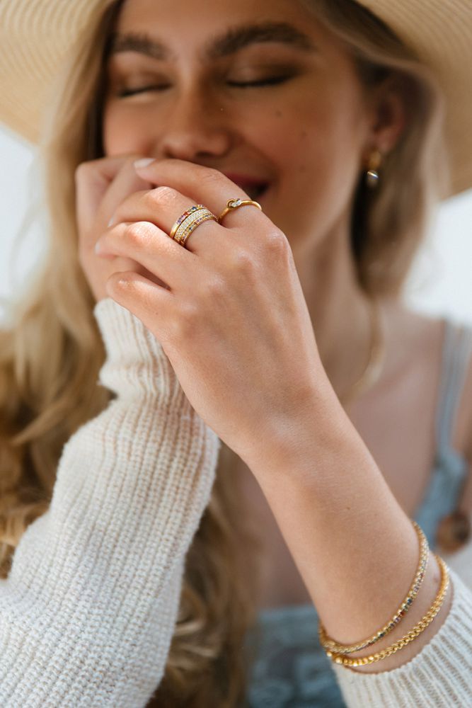 14-Karaats Bicolor Gouden Damesring met Briljant Geslepen Diamant