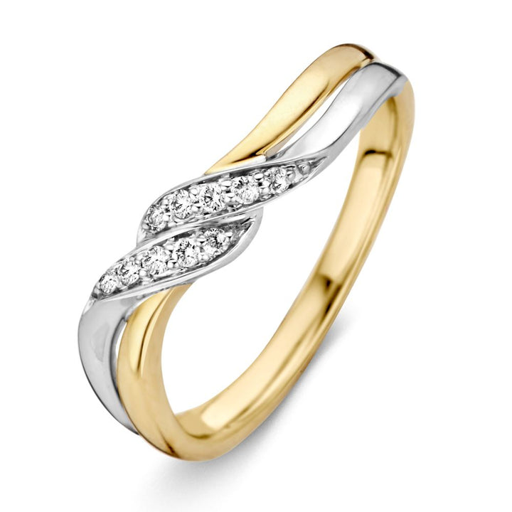 14-Karaat Bicolor Gouden Ring met Briljant Diamant – Elegantie voor Dames