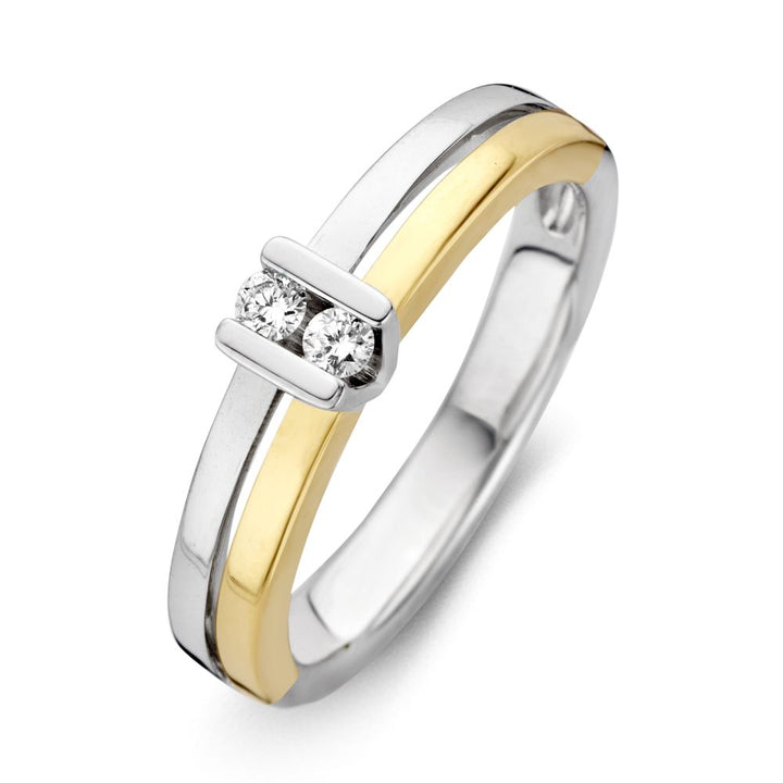 14-Karaat Bicolor Gouden Ring met Briljant Diamanten - Tijdloze Elegantie voor Dames