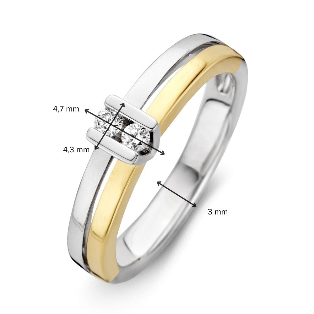 14-Karaat Bicolor Gouden Ring met Briljant Diamanten - Tijdloze Elegantie voor Dames