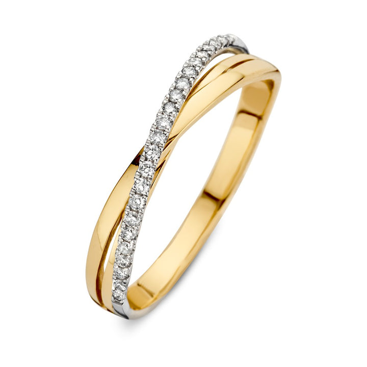 Bicolor 14kt Gouden Crossover Ring met 0.11ct Diamanten