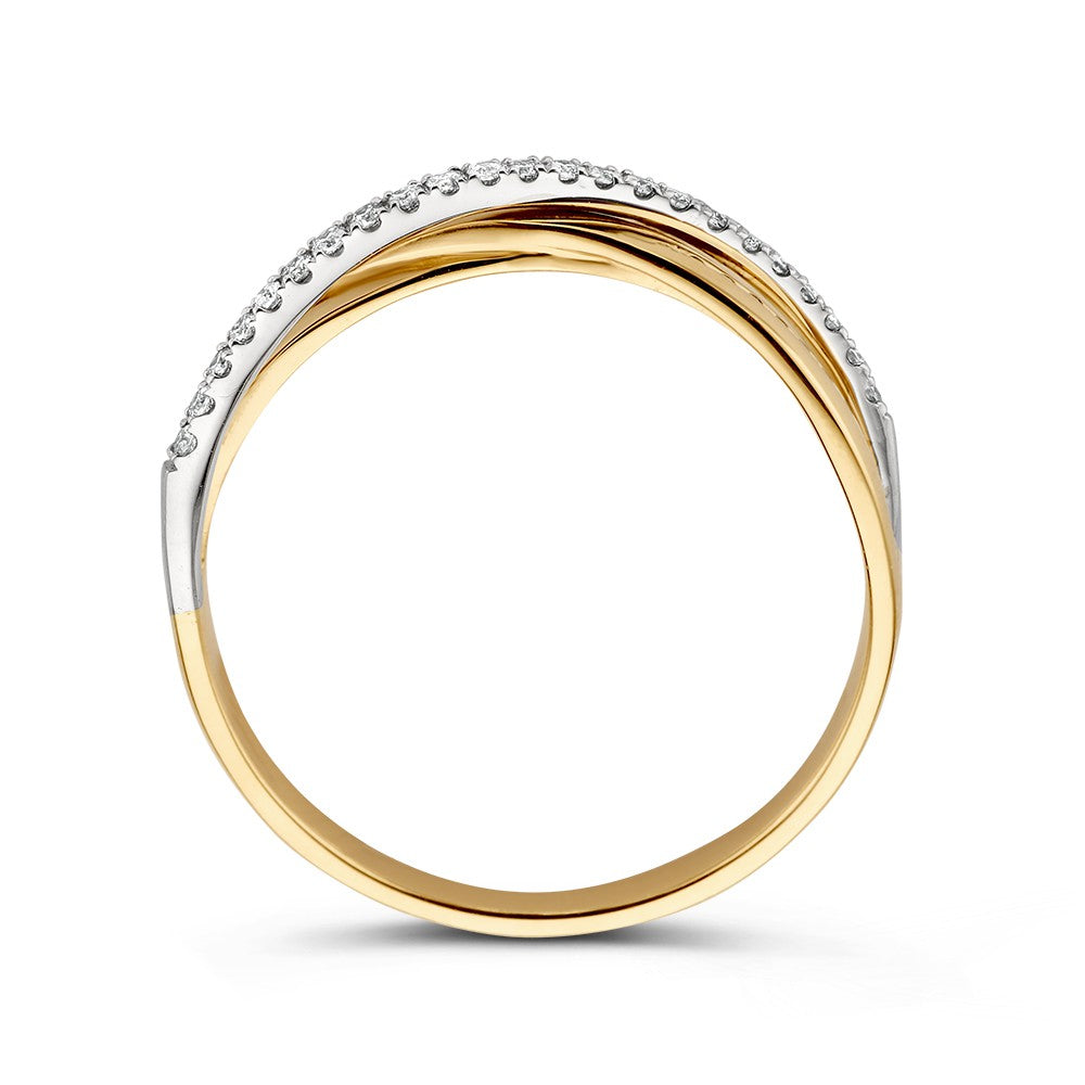 Bicolor 14kt Gouden Crossover Ring met 0.11ct Diamanten