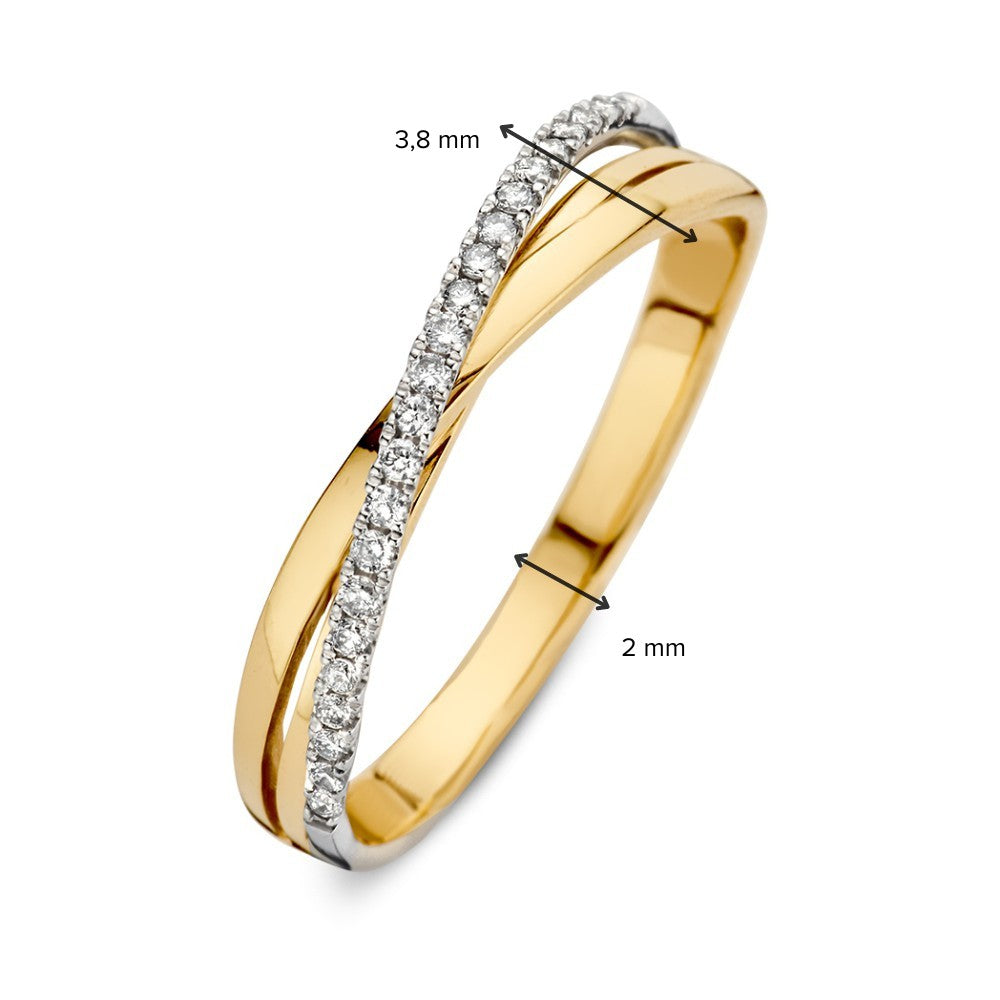 Bicolor 14kt Gouden Crossover Ring met 0.11ct Diamanten