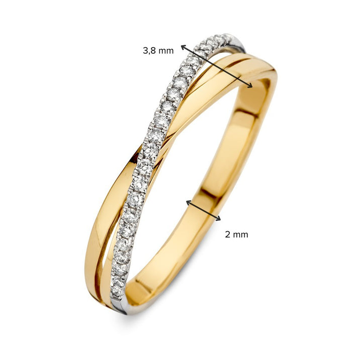 Bicolor 14kt Gouden Crossover Ring met 0.11ct Diamanten