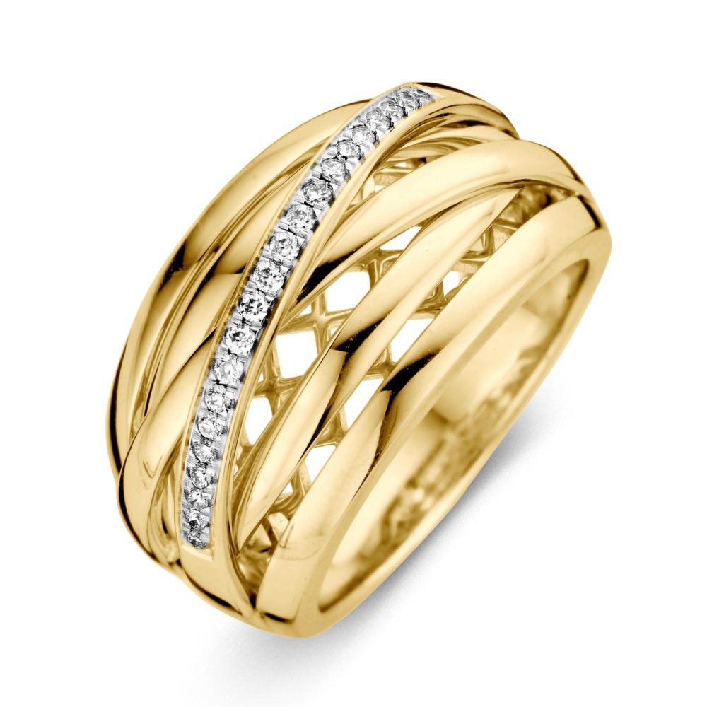 Stijlvolle bicolor damesring met verfijnde banen en briljant – Juwelier ...