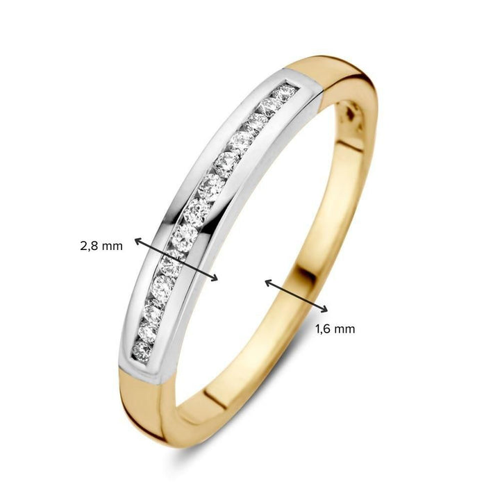 Bicolor Geel- en Witgouden Damesring met 0.12 ct Diamant