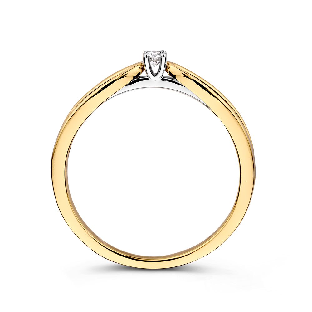 Bicolor 14kt Geel- en Witgouden Ring met Diamanten – Elegante Damesring met Opvallende Middensteen