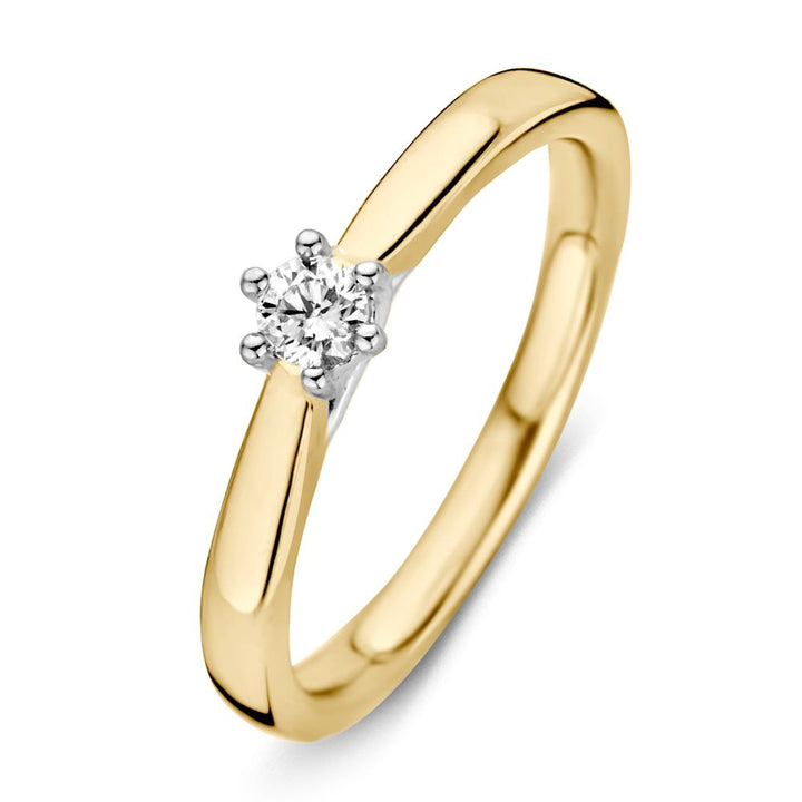 Tijdloze Bicolor Geel- en Witgouden Damesring met 0.14 ct Briljant Diamant