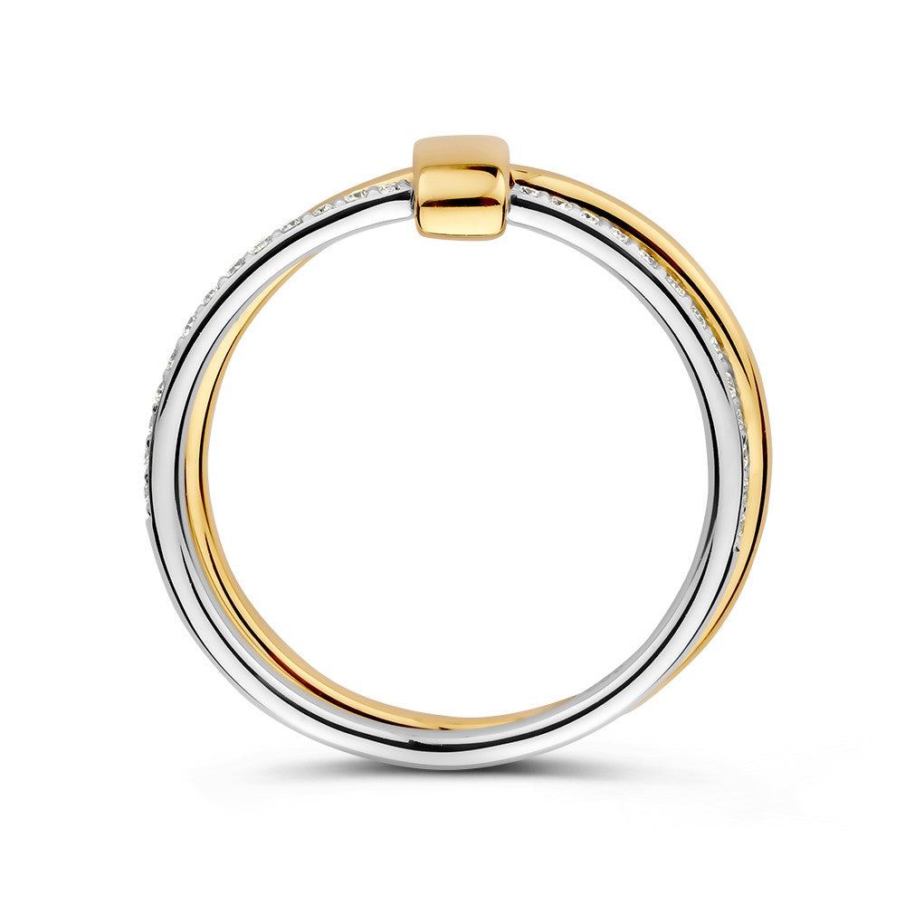 Bicolor 14kt Geel- en Witgouden Ring met 0.14ct Diamanten